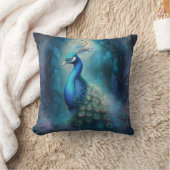 魅惑の森の神秘的な孔雀 クッション (ブランケット)