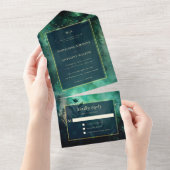 魅惑の森の童話の緑結婚金ゴールド オールインワン招待状 (貼ってはがせる)