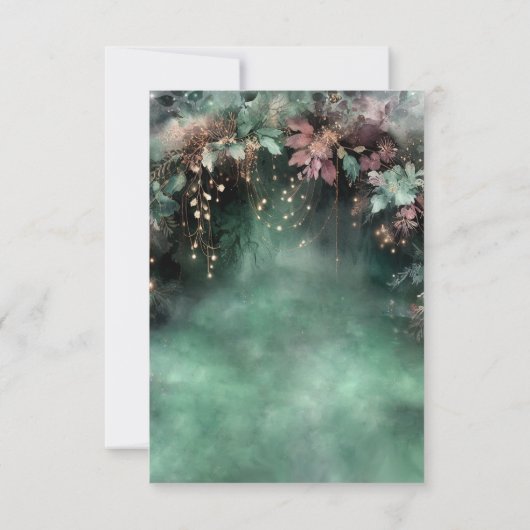 魅惑の森の緑のアーチ魔法の赤ちゃんシャワー サンキューカード (裏面)