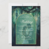 魅惑の森の緑のボホアーチフォト結婚ズ 招待状 (正面)