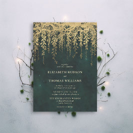 魅惑の森の緑の妖精の金ゴールド結婚 招待状