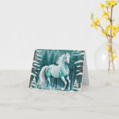 魅惑の森の緑の銀色の馬 カード (黄色い花)