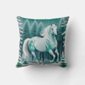 魅惑の森の緑の銀色の馬 クッション (裏面)