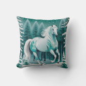魅惑の森の緑の銀色の馬 クッション (正面)