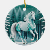魅惑の森の緑の銀色の馬 セラミックオーナメント (正面)