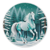 魅惑の森の緑の銀色の馬 セラミックノブ (正面)