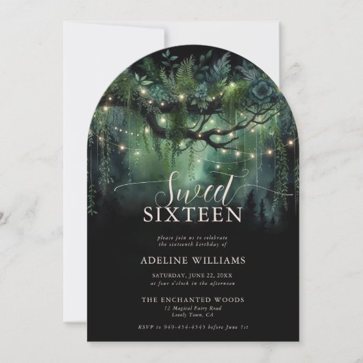 魅惑の森の葉のアーチフェアユタリースウィート16 招待状 (正面)