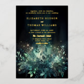 魅惑の森の葉のラモダンイト結婚 箔招待状 (正面)