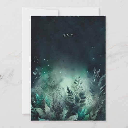 魅惑の森の葉の妖精のライトナイト結婚の 招待状 (裏面)