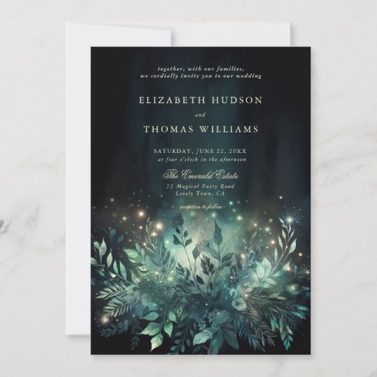 魅惑の森の葉フェアリーライトシック結婚ズ 招待状 (正面)