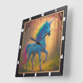 魅惑の森の虹の一角 スクエア壁時計 (傾斜)