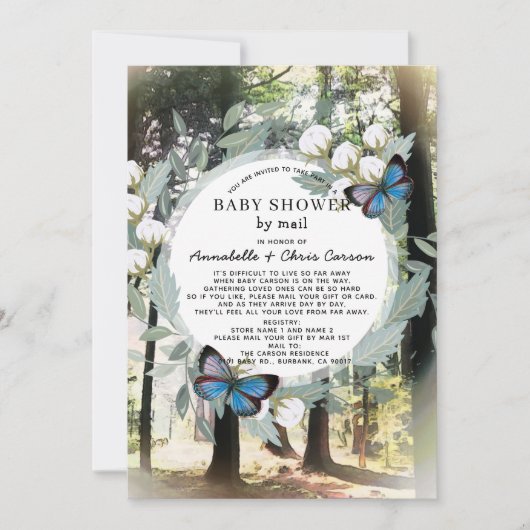 魅惑の森の蝶の赤ちゃんシャワーby Mail 招待状 (正面)