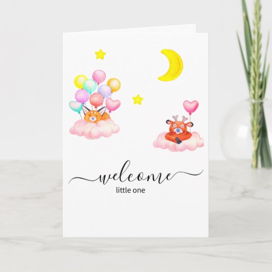 魅惑の森の赤ちゃんシャワー招待状 – かわいい動物 招待状 (正面)