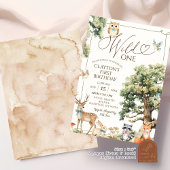 魅惑の森の野生動物ワイルドワン誕生日 招待状