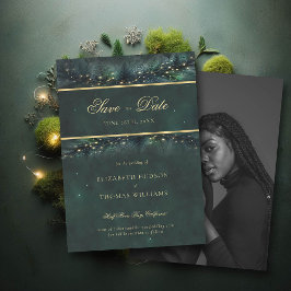魅惑の森の金ゴールド写真の結婚式の日付を保存 招待状