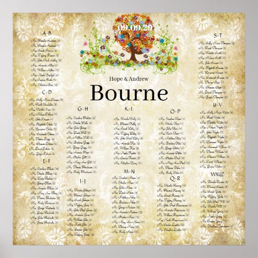 魅惑の森の金ゴールド結婚サンゴのシーティングチャート ポスター (正面)