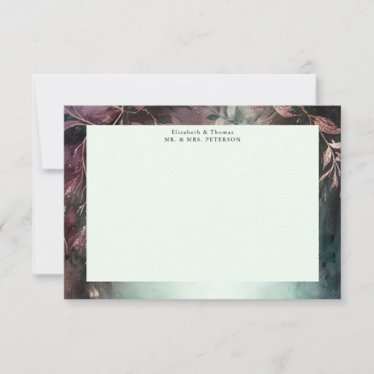 魅惑の森の魔法のつる植物グリーンマウヴ結婚ズ サンキューカード (正面)