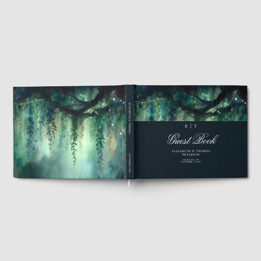 魅惑の森の魔法のエメラルドモノグラム結婚ズ ゲストブック (全面)