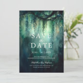 魅惑の森の魔法写真の結婚式の日付を保存 招待状 (スタンド正面)