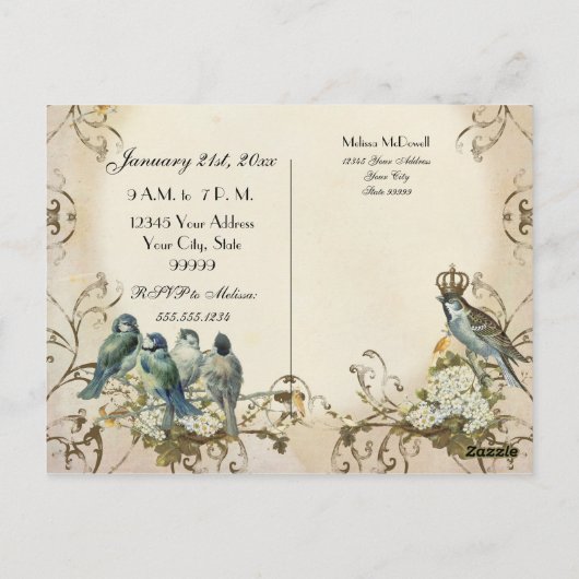 魅惑の森の鳥が宣伝するビジネス ポストカード (裏面)