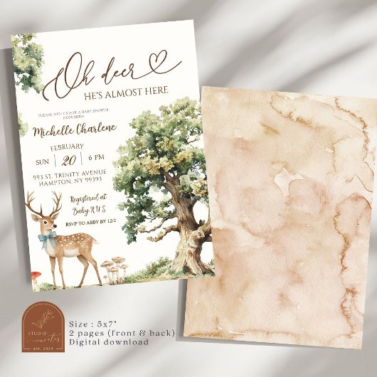 魅惑の森の鹿の赤ちゃんシャワー 招待状