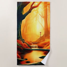 魅惑の森の黄金の輝き ビーチタオル