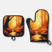 魅惑の森の黄金の輝き 鍋つかみ&鍋敷きセット (正面)