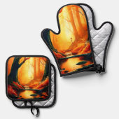 魅惑の森の黄金の輝き 鍋つかみ&鍋敷きセット (正面/裏面)