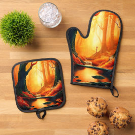 魅惑の森の黄金の輝き 鍋つかみ&鍋敷きセット