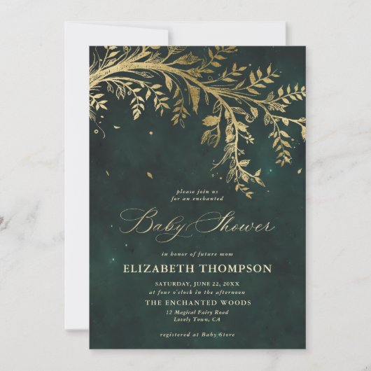 魅惑の森カスケーディング緑の赤ちゃんシャワー 招待状 (正面)