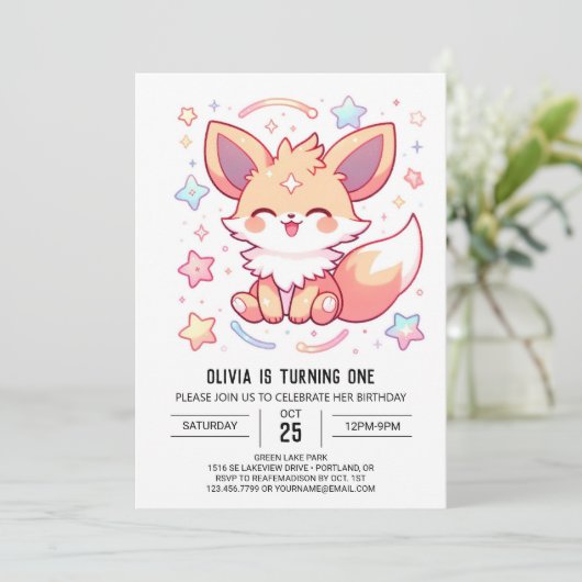 魅惑の森キツネ1歳の誕生日 招待状 (スタンド正面)