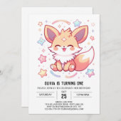 魅惑の森キツネ1歳の誕生日 招待状 (正面/裏面)
