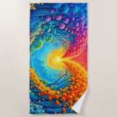 魅惑の森ハートの光デザイン ビーチタオル (正面)