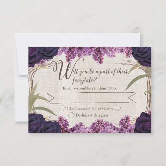 魅惑の森パープルフェアユタリーウェディングRSVP 出欠カード (正面)