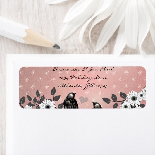 魅惑の森ピンクの愛の鳥のアドレス ラベル (インサイチュ)