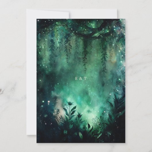 魅惑の森フェイク金ゴールドフレームエレガントな結婚式 招待状 (裏面)