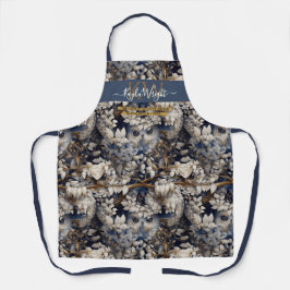 魅惑の森フクロウ白い灰色のカスタムモノグラム エプロン