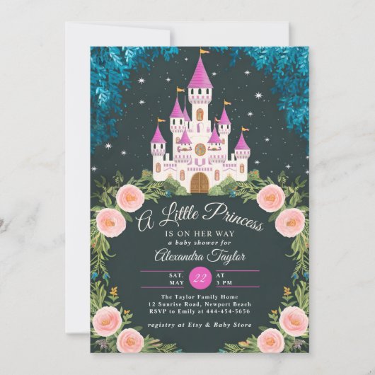 魅惑の森プリンセス城ベビーガールシャワー 招待状 (正面)