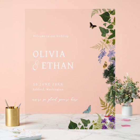 魅惑の森ヴィンテージウッドランド結婚の歓迎 アクリルサイン (ウェディング)