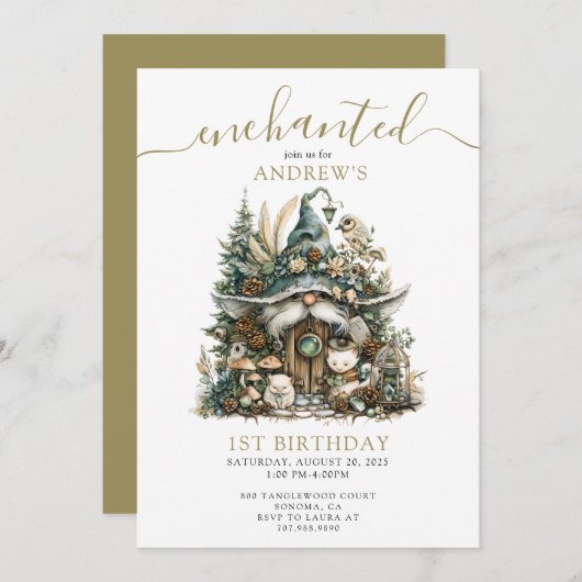 魅惑の森格言1歳の誕生日 招待状 (正面/裏面)