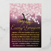 魅惑の森赤面ピンクハートリーフツリー金ゴールド 箔招待状 (正面)