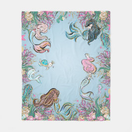 魅惑の水の色の人魚 フリースブランケット