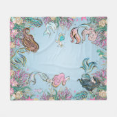 魅惑の水の色の人魚 フリースブランケット (正面(横))