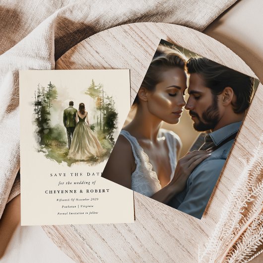 魅惑の水の色の森の写真の日付を保存 招待状