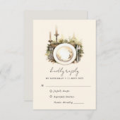 魅惑の水の色の森ボホウェディングRSVPカード 出欠カード (正面/裏面)