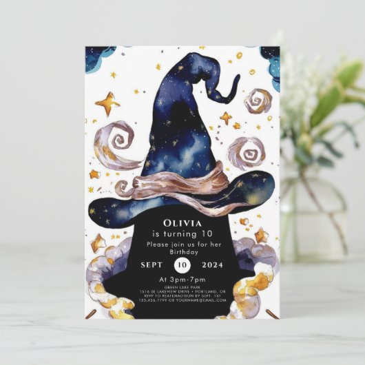 魅惑の水彩ウィムシーウィザード誕生日 招待状 (スタンド正面)