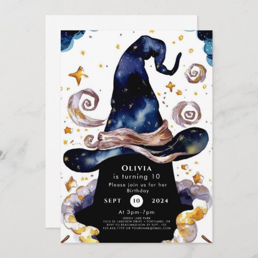 魅惑の水彩ウィムシーウィザード誕生日 招待状 (正面/裏面)