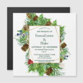 魅惑の水彩クリスマスグリーン結婚リー マグネット招待状 (正面/裏面)