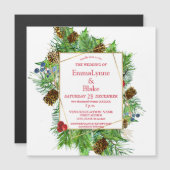 魅惑の水彩クリスマスグリーン結婚リー マグネット招待状 (正面/裏面)