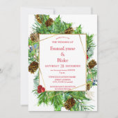 魅惑の水彩クリスマスグリーン結婚リー 招待状 (正面)